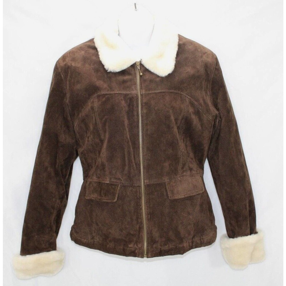 Wilsons Leather Maxima Coat Jacket Women's Large Brown Suede Faux Fur Lined